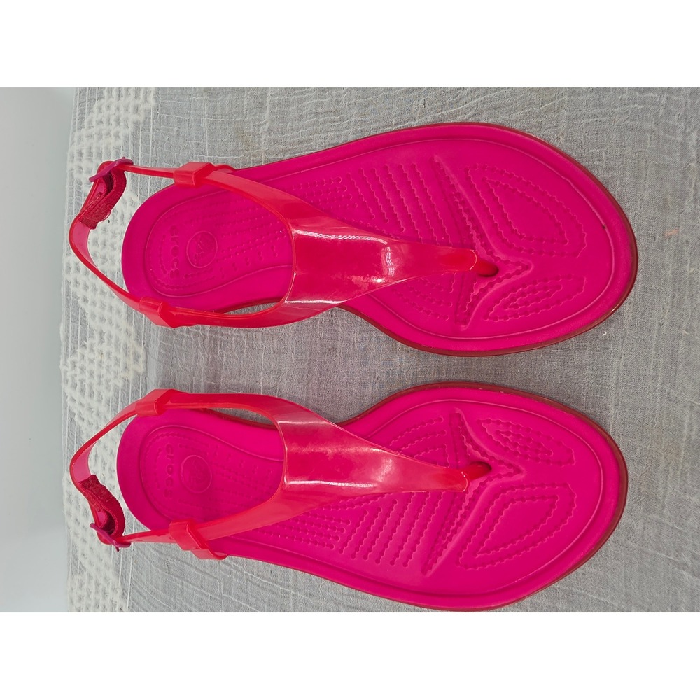 Crocs Isabella T-Strap Sandals Pink Jelly Wedge Shoes Womens 9 202467-6S0